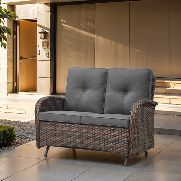 Red Barrel Studio® Gaetanino 49.5" Wicker Outdoor Patio Glider Loveseat